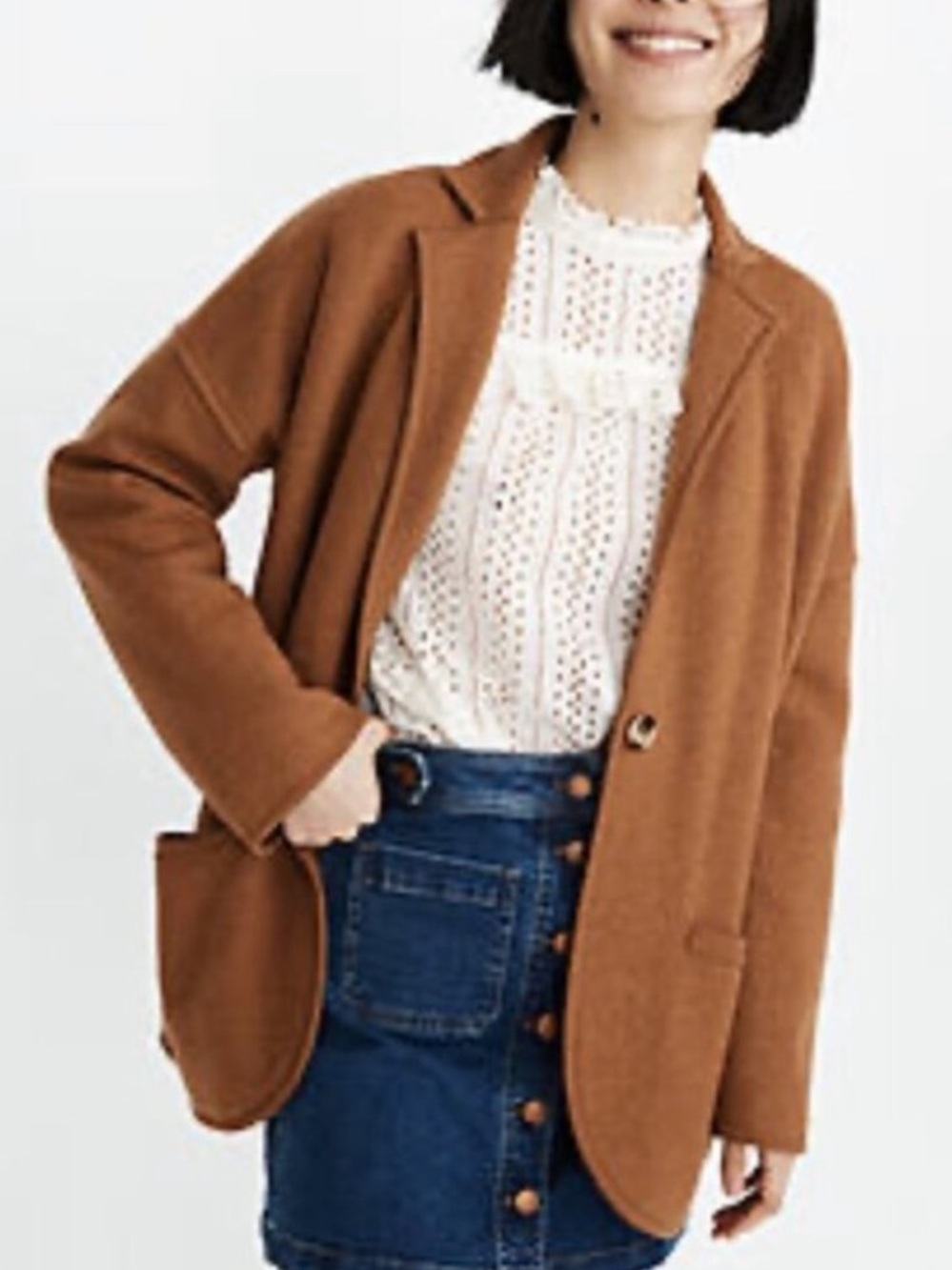 Madewell Boiled Wool Saville Sweater Blazer Womens Size Small Tan Long Cardigan